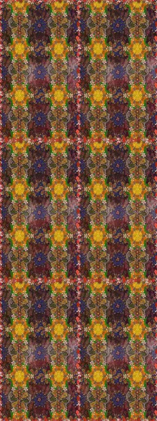 Raster illüstrasyonu. Kahverengi ve yeşil renkli Asya tekstili. Çiçek desenini çiz.