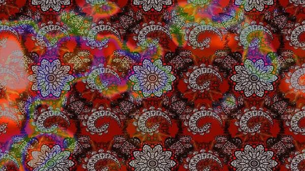 Raster Henna dövme stili. Etnik Mandala süsü. Kızılderili desenli desenli desenli şal deseni. Tekstil, tebrik kartı, boyama kitabı, telefon kılıfı baskısı için kullanılabilir.