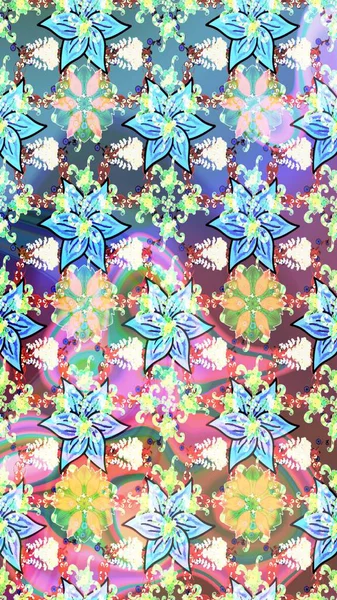 Renkli Bahar Teması eskiz kalıbı. Düz Çiçek Elementleri Tasarımı. Çiçekli eskiz arkaplanı. Çocuk stili.