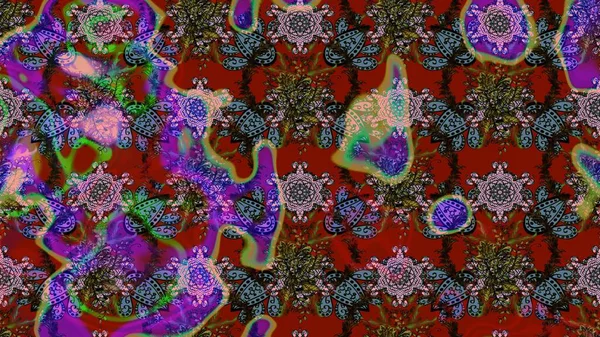 Güzel kumaş deseni. Çiçek desenli çizim. Düz Çiçek Elementleri Tasarımı. Renkli Bahar Teması eskiz kalıbı. Raster illüstrasyonu. Asya tekstil tarzında.