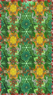 Miles Fleur, süslü püslü bir süs. Eskiz geçmişi. Eski usul. Tomurcukları papatya çiçekleri olan sevimli bir çiçek deseni. Raster illüstrasyonu. Kumaş, tekstil ve duvar kağıdı baskısı için..