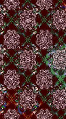 Eskiz arkaplan modeli. Raster - stok. Yapraklı çiçekler ve kahverengi ve nötr renklerde papatya çiçekleri..