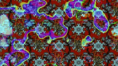 Çizim çiçek deseni duvar kâğıdı olarak kullanılabilir. Kırmızı ve mavi renkte çiçekler. Raster illüstrasyonu.