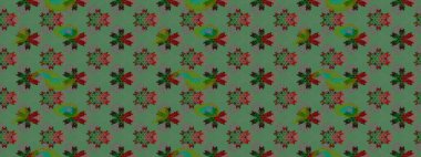 Raster deseni. Bahar çiçekleri dallı desen, yeşil renkler çiçekli siluet.