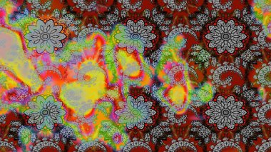 Raster Illustrasyon 'daki Çiçek Deseni' nin son moda çizimi. Düz Çiçek Elementleri Tasarımı. Güzel kumaş deseni. Renkli Yaz Teması çizim şablonu.