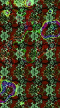 Çiçekli çiçek deseni, suluboya. Yeşil ve kırmızı renkte çiçekler. Renkli bahar temalı eskiz kalıbı. Düz Çiçek Elementleri Tasarım Raster illüstrasyonu.