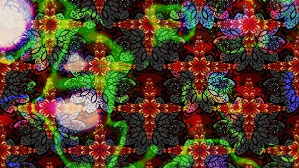 El çizimi çiçek çizimi deseni (fayans). Şirin çiçekli, desenli, siyah renkli renkli bir eskiz. Tekstil için suluboya çizim deseni.