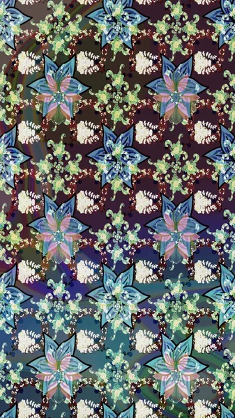 Eskiz arkaplan modeli. Raster illüstrasyonu. Mavi yapraklı yabani çiçekler. Suluboya, elle çizilmiş.