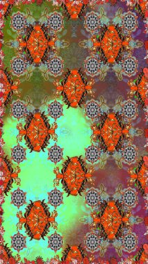 Çiçek duvar kâğıdı. Raster illüstrasyonu. Çiçek arkaplan. Renkli, pürüzsüz desen. Kahverengi ve yeşil renkli şirin tekstil.