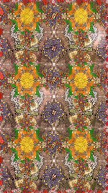 Kahverengi renkli bitkilerden oluşan parlak çiçekli çizim deseni.