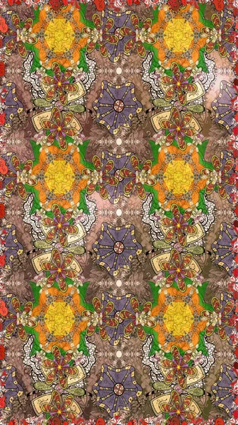 Kahverengi renkli bitkilerden oluşan parlak çiçekli çizim deseni.