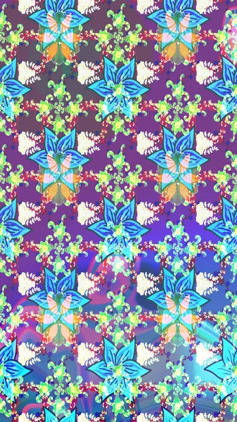 Raster illüstrasyonu. Tekstil veya kitap kapakları, imalat, duvar kağıtları, baskı, hediye paketi ve yapıştırma kitabı için çiçek eskizi geçmişi. Küçük ölçekli çiçeklerdeki basit sevimli desen.