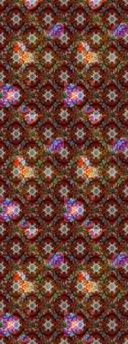 El çizimi çiçek çizimi deseni (fayans). Tekstil için suluboya eskiz deseni. Şirin çiçekleri, desenleri, kahverengi ve kırmızı renkleri olan renkli çizim deseni.