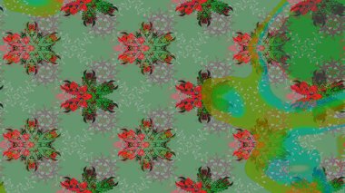 Yeşil renkli şirin tekstil. Çiçek duvar kâğıdı. Çiçek arkaplan. Renkli çizim kalıbı. Raster illüstrasyonu.