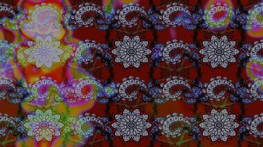 Suluboya elle çizilmiş çiçek desenli eskiz deseni. Parlak renkli fantezi çiçekleri, yapraklar, tomurcuklar kahverengi ve gri renklerde kahverengi ve gri.