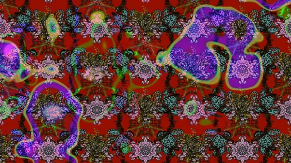 Çiçek kırmızısı ve kahverengi çizim deseni. Raster çiçek izi. Klasik taslak çizimi. Raster Yumuşak kumaş deseni.