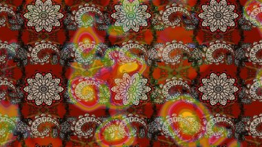 Düz Çiçek Elementleri Tasarımı. Sevimli çiçek raster deseni. Kahverengi ve kırmızı renkte çiçekler. Renkli Bahar Teması çizim şablonu.