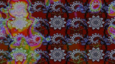 Suluboya elle çizilmiş çiçek desenli eskiz deseni. Parlak renkli fantezi çiçekleri, yapraklar, tomurcuklar kahverengi ve gri renklerde kahverengi ve gri.