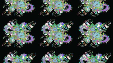 Çiçekli karalama şeklinde Raster çiçek deseni. Siyah ve yeşil renkli çiçekler. Yumuşak, yaz çiçekli arka plan.