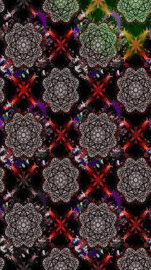 Çiçek desenli çizim. Raster illüstrasyonu. Asya tekstil tarzında. Siyah renkli çiçekler. Renkli Bahar Teması eskiz kalıbı. Düz Çiçek Elementleri Tasarımı.