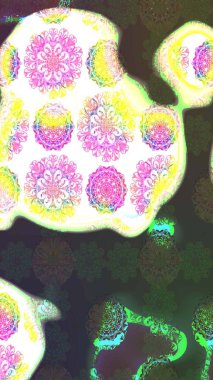 Arkaplan dokusu, duvar kağıdı, yeşil ve gri renkli çiçek teması. Soyut etnik raster çizim kalıbı. Kabile sanatı boho baskısı, klasik çiçek arkaplanı.