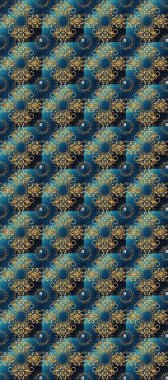 Altın desenli mavi, gri ve kahverengi renkler ve altın elementler. Raster geleneksel oryantasyon süsü. Kusursuz klasik altın desen.