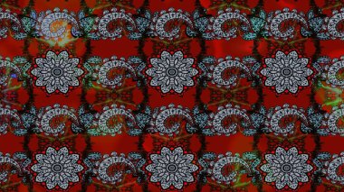 Sevimli çiçek raster deseni. Kırmızı ve gri renkte çiçekler. Düz Çiçek Elementleri Tasarımı. Renkli Bahar Teması çizim şablonu.