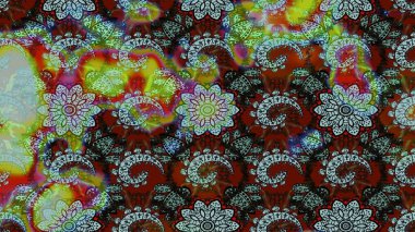 Kumaş desenli papatya çiçeği detayı. Yeşil ve nötr renkte çiçekler.