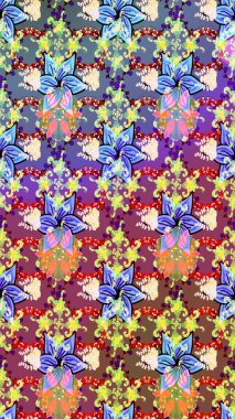 Renkli Bahar Teması eskiz kalıbı. Düz Çiçek Elementleri Tasarımı. Tarafsız ve mavi renkte çiçekler. Çiçekle çizim deseni.