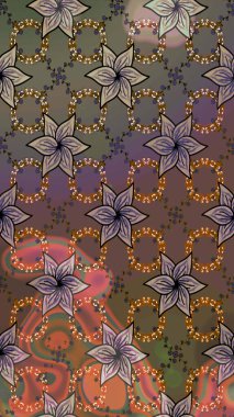 Dallı bahar çiçekleri ile desen, kahverengi ve gri renkler ile çiçek silueti. Raster deseni.