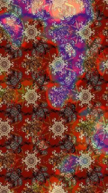 Kahverengi ve kırmızı renkte çiçekler. Çiçekli karalama şeklinde Raster çiçek deseni. Nazik, narin çiçek arkaplanı.