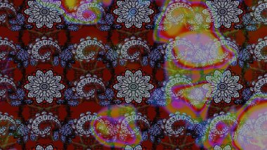 Yatak çarşafları, ceket, paket tasarımı, kumaş ve moda kavramları için tekstil baskısı. Eskiz modeli etnik tasarım. Çiçekleri, deniz kabukları, mandalaları ve suluboya efektleri olan deniz altyapısı.