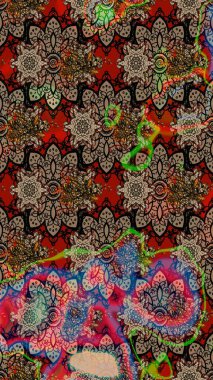 Renkli Bahar Teması eskiz kalıbı. Raster illüstrasyonundaki çiçek desenli çizim. Süslü kumaş deseni. Düz Çiçek Elementleri Tasarımı.