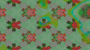 Renkli Yaz Temalı eskiz kalıbı. Sevimli çiçek raster deseni. Düz Çiçek Elementleri Tasarımı. Yeşil renkte çiçekler.