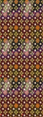 Tekstil için suluboya eskiz deseni. Şirin çiçekli, desenli, kahverengi ve mor renkli bir eskiz deseni. El çizimi çiçek çizimi deseni (fayans)).