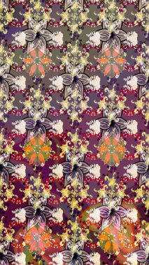 Kahverengi ve bej renkli güzel tekstil. Raster illüstrasyonu. Suluboya çiçekli çiçek deseni.