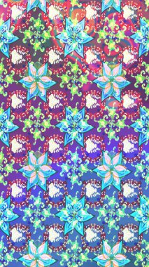 Raster illüstrasyonu. El çizimi çiçekli soyut çizim kalıbı. Mavi renkte çiçekler.