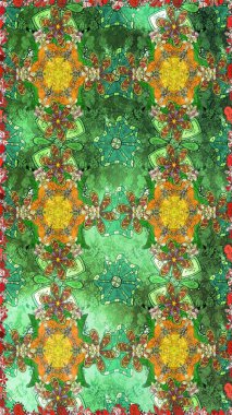 Çiçekler yeşile. Raster hisseleri. Eskiz arkaplan modeli. Suluboya, elle çizilmiş.