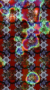 Raster deseni. Bahar çiçekleri dallı desen, kırmızı ve kahverengi renkler çiçekli siluet.