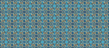 Altın antika ortaçağ dekoratifi, mavi, bej ve nötr renklerde yapraklar ve altın desenli süslemeleri olan pürüzsüz bir desen. Kusursuz kraliyet lüksü, altın barok kumaş rengi..