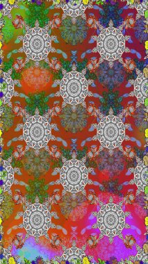 Raster illüstrasyonu. Kahverengi ve gri renkte güzel bir tekstil. Çiçeklerle suluboya desenleri.