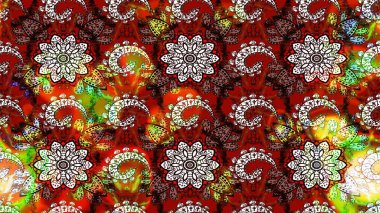 Sevimli çiçek raster deseni. Düz Çiçek Elementleri Tasarımı. Renkli Bahar Teması eskiz kalıbı. Kırmızı ve kahverengi renkte çiçekler.