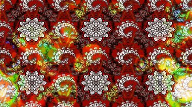 Sevimli çiçek raster deseni. Düz Çiçek Elementleri Tasarımı. Renkli Bahar Teması eskiz kalıbı. Kırmızı ve kahverengi renkte çiçekler.