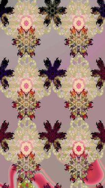 Suluboya çiçekli çiçek deseni. Bej renkli Asya tekstili. Raster illüstrasyonu.