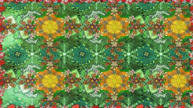 Yeşil renkli çiçekler. Renkli Yaz Temalı eskiz kalıbı. Raster illüstrasyonundaki çiçek desenli çizim. Düz Çiçek Elementleri Tasarımı.