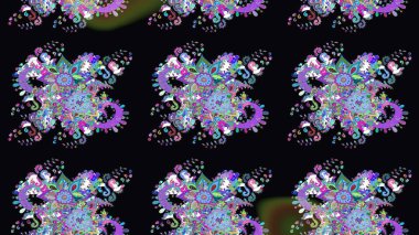 Çiçeksel çizim kalıbının yansıması. Vadinin çiçekleri siyah ve mavi renklerde.