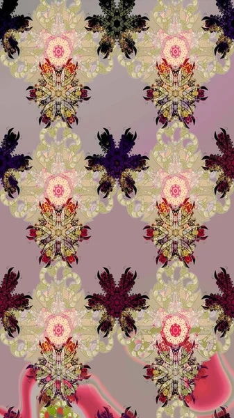 Suluboya çiçekli çiçek deseni. Bej renkli Asya tekstili. Raster illüstrasyonu.