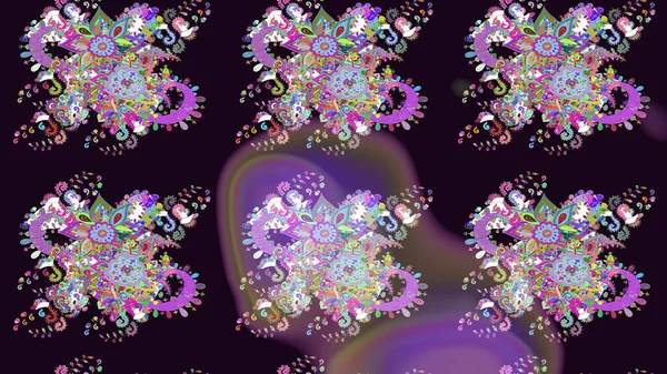 Küçük çiçekteki sevimli çiçek deseni. Birçok siyah ve mor soyut çiçekli tropik eskiz deseni. Varicoloblack ve Violet Raster çizimi.