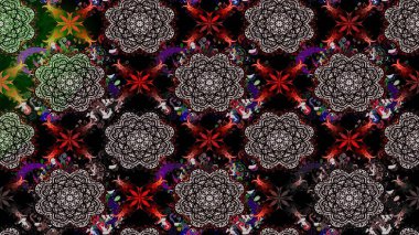 Renkli Bahar Teması eskiz kalıbı. Raster illüstrasyonu. Düz Çiçek Elementleri Tasarımı. Siyah renkli çiçekler. Asya tekstil tarzında. Çiçek desenini çiz.