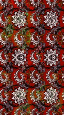 Kahverengi ve kırmızı renklerde. Güzel kumaş deseni. Raster illüstrasyonu. Raster illüstrasyonunda çiçek deseni çizimi.